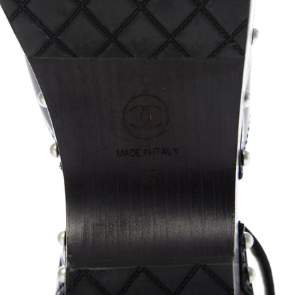 Chanel Patent Calfskin Pearl Ankle Strap Clogs 37 Black 8 of 8