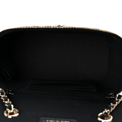 Chanel Raffia Jute Striped Small Vanity Case With Chain Black Beige 5 of 12