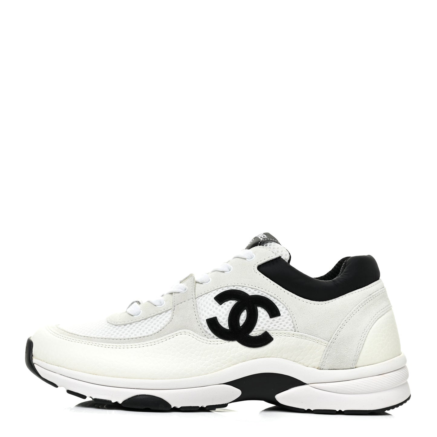 Mesh Suede Calfskin Grained Calfskin Womens CC Sneakers 41 White Black