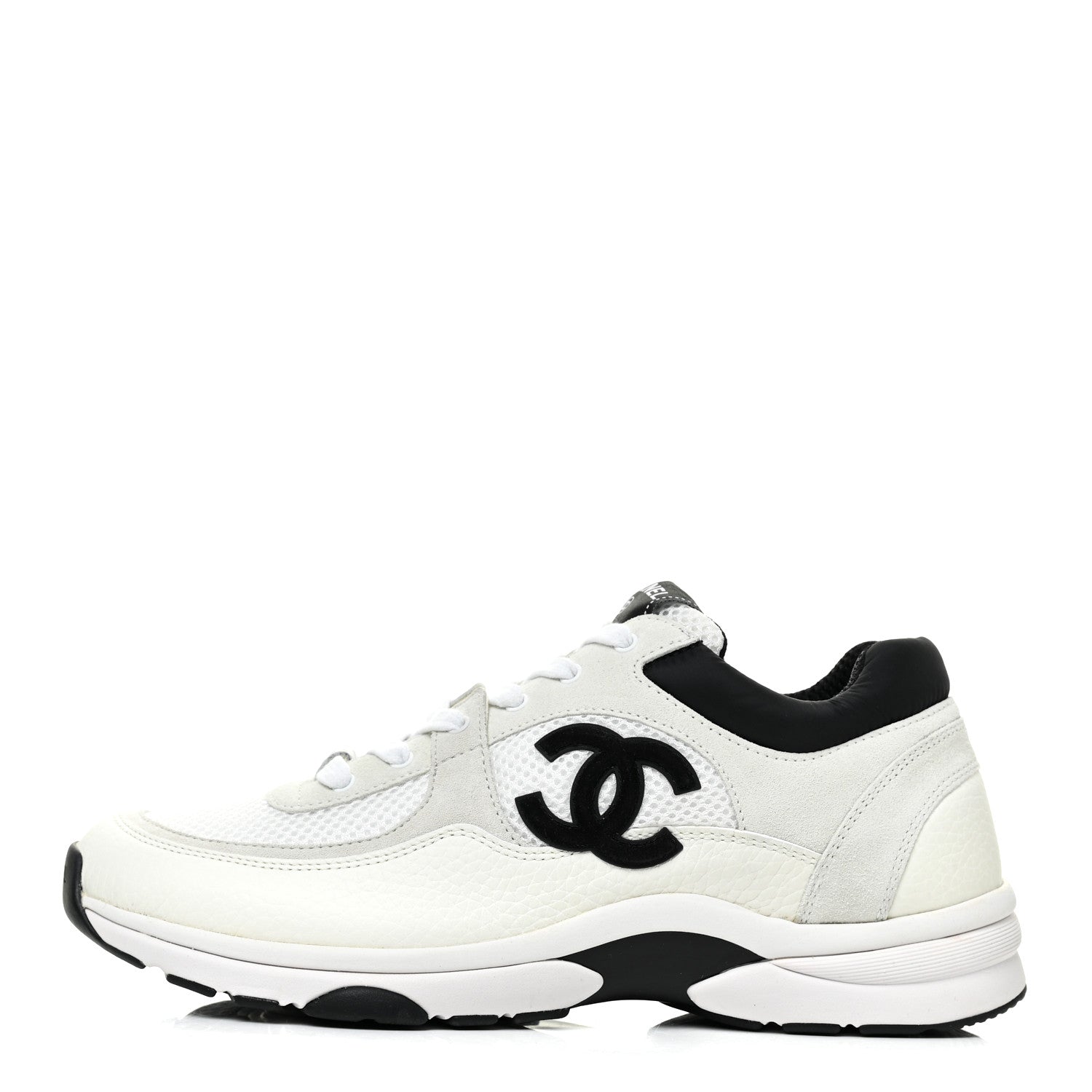 Chanel Mesh Suede Calfskin Grained Calfskin Womens CC Sneakers 41 White Black 1 of 9