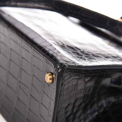 Hermes Shiny Porosus Crocodile Kelly Sellier 32 Black 28 of 28