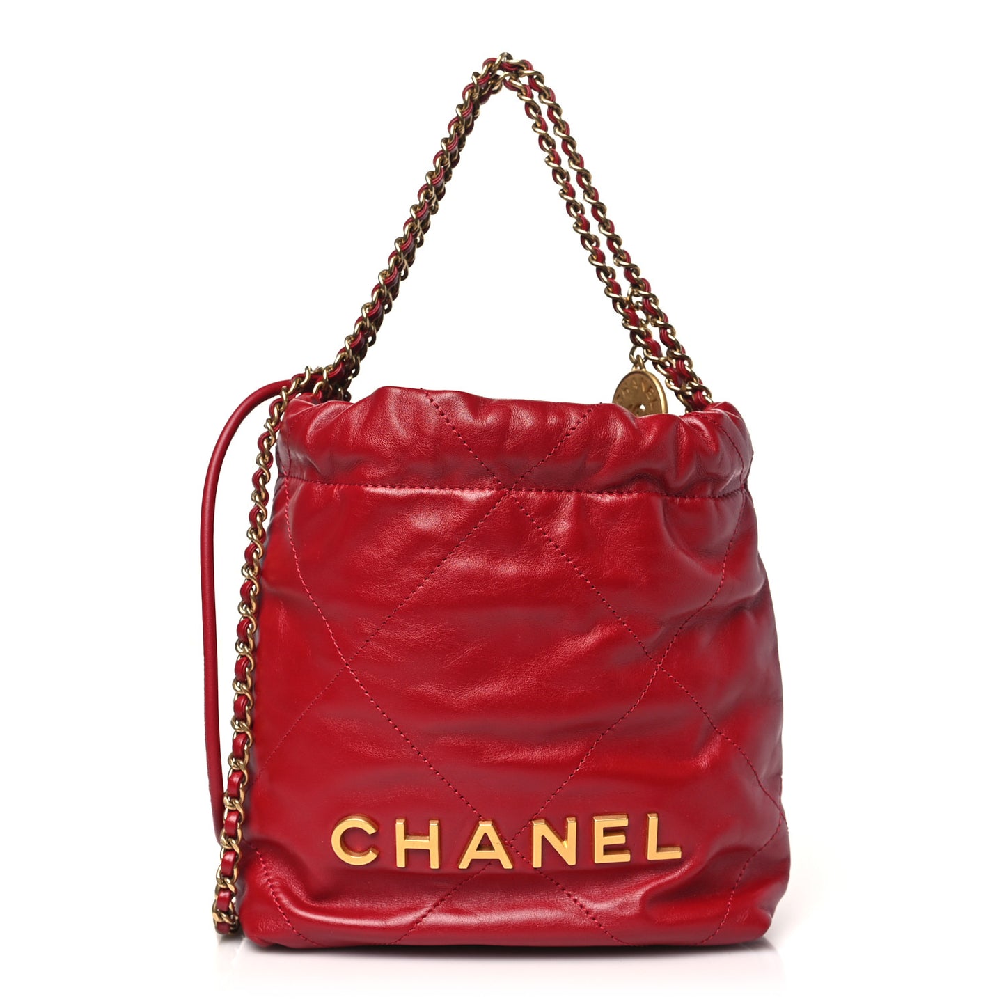 Shiny Calfskin Quilted Mini Chanel 22 Red