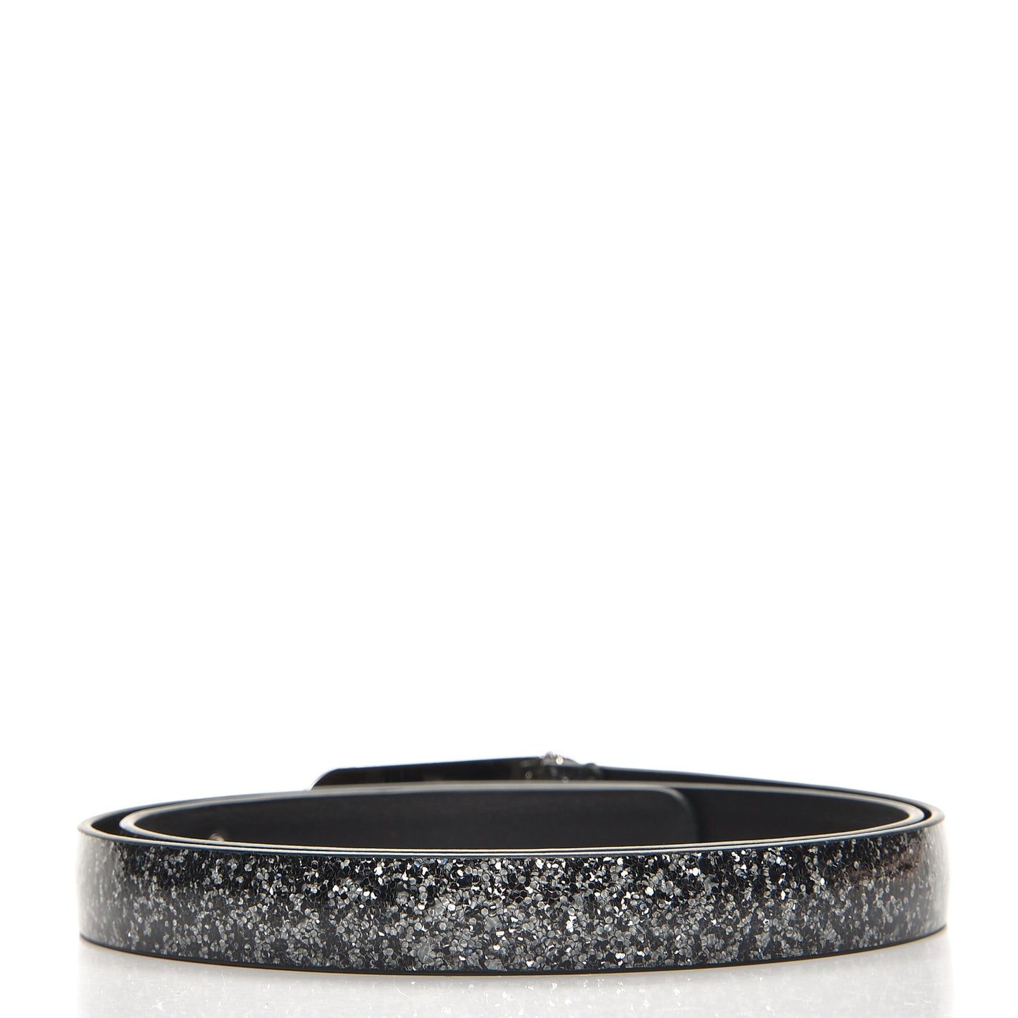 Glitter Calfskin CC Logo Skinny Belt 80 32 Black