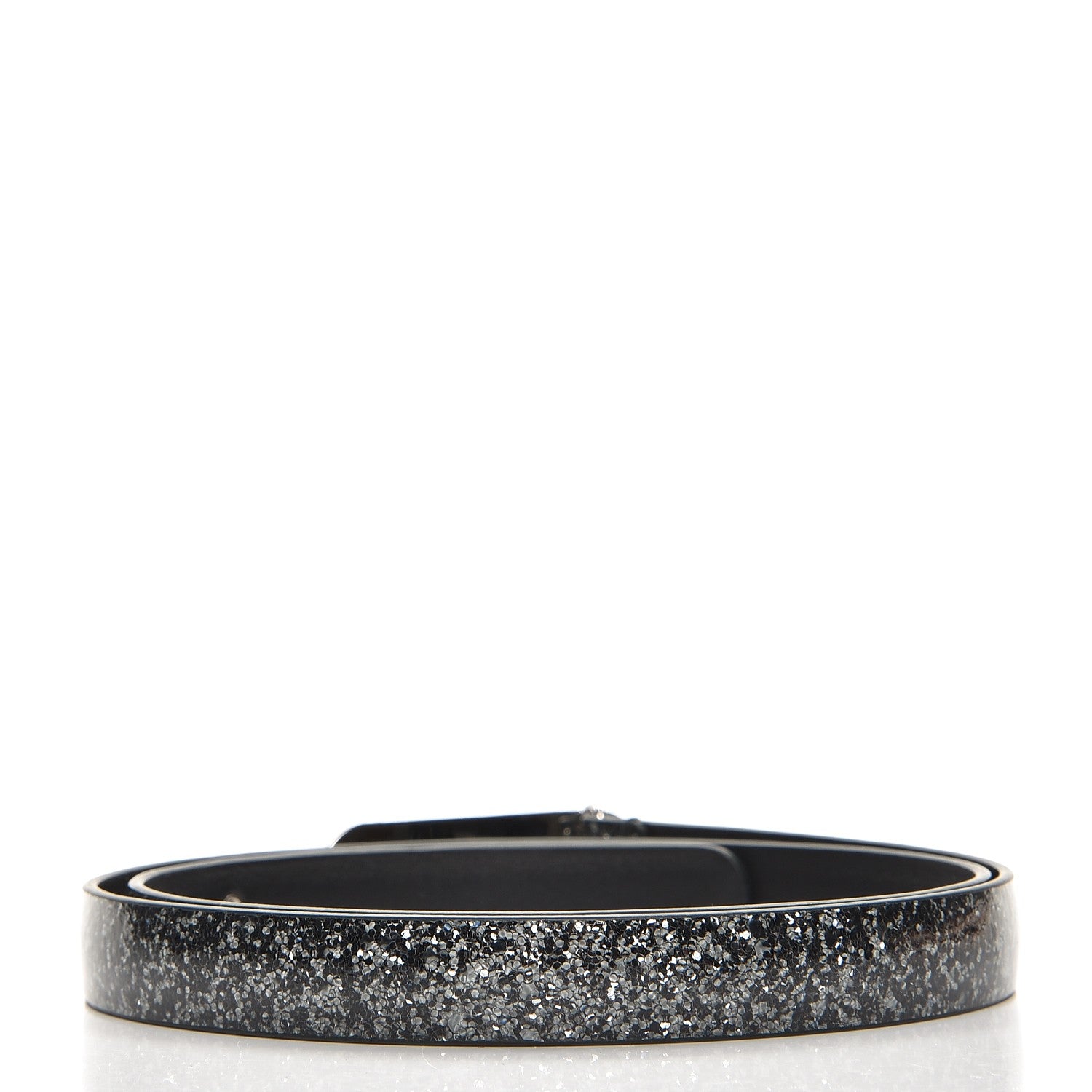 Chanel Glitter Calfskin CC Logo Skinny Belt 80 32 Black 3 of 8