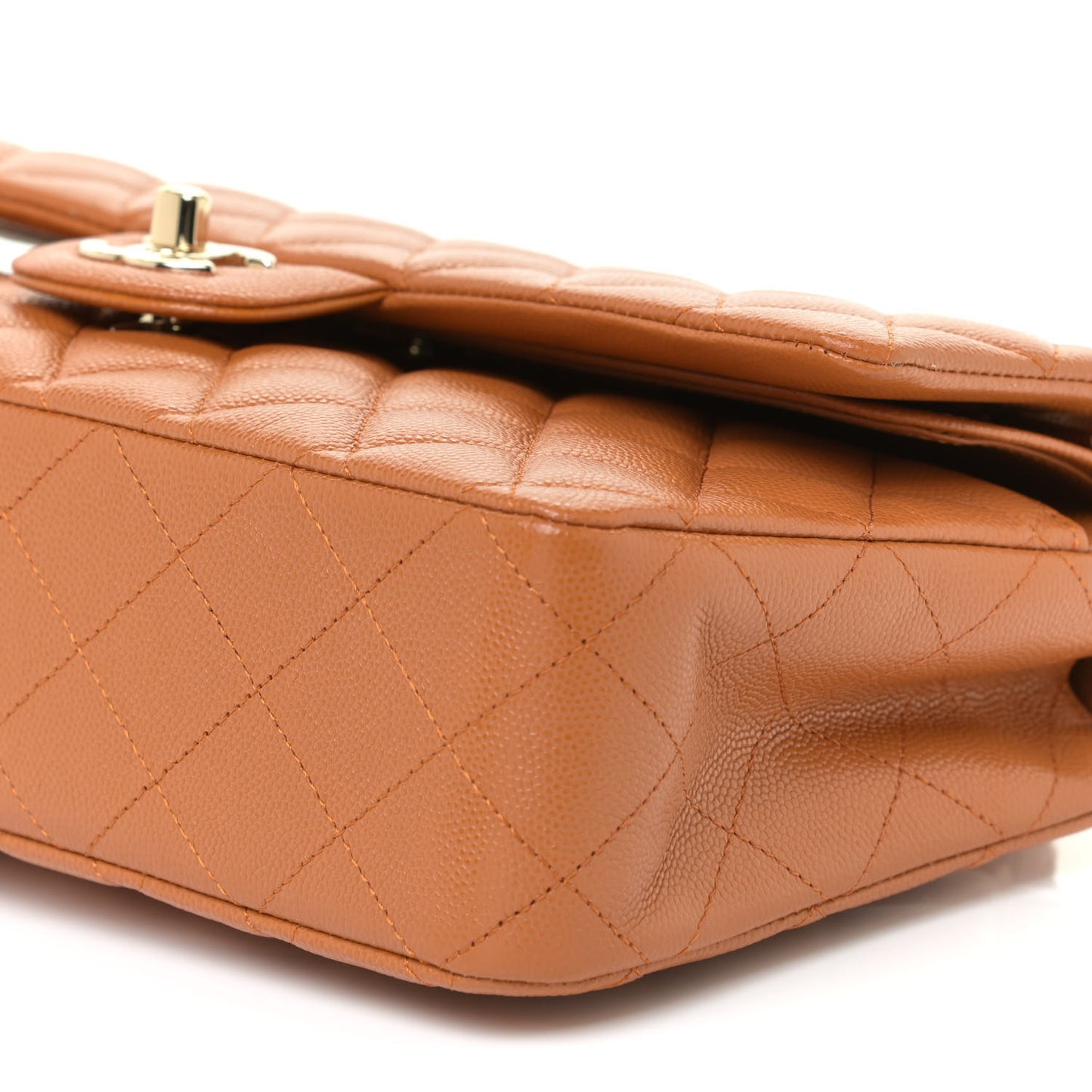 Caviar Quilted Medium Double Flap Light Brown