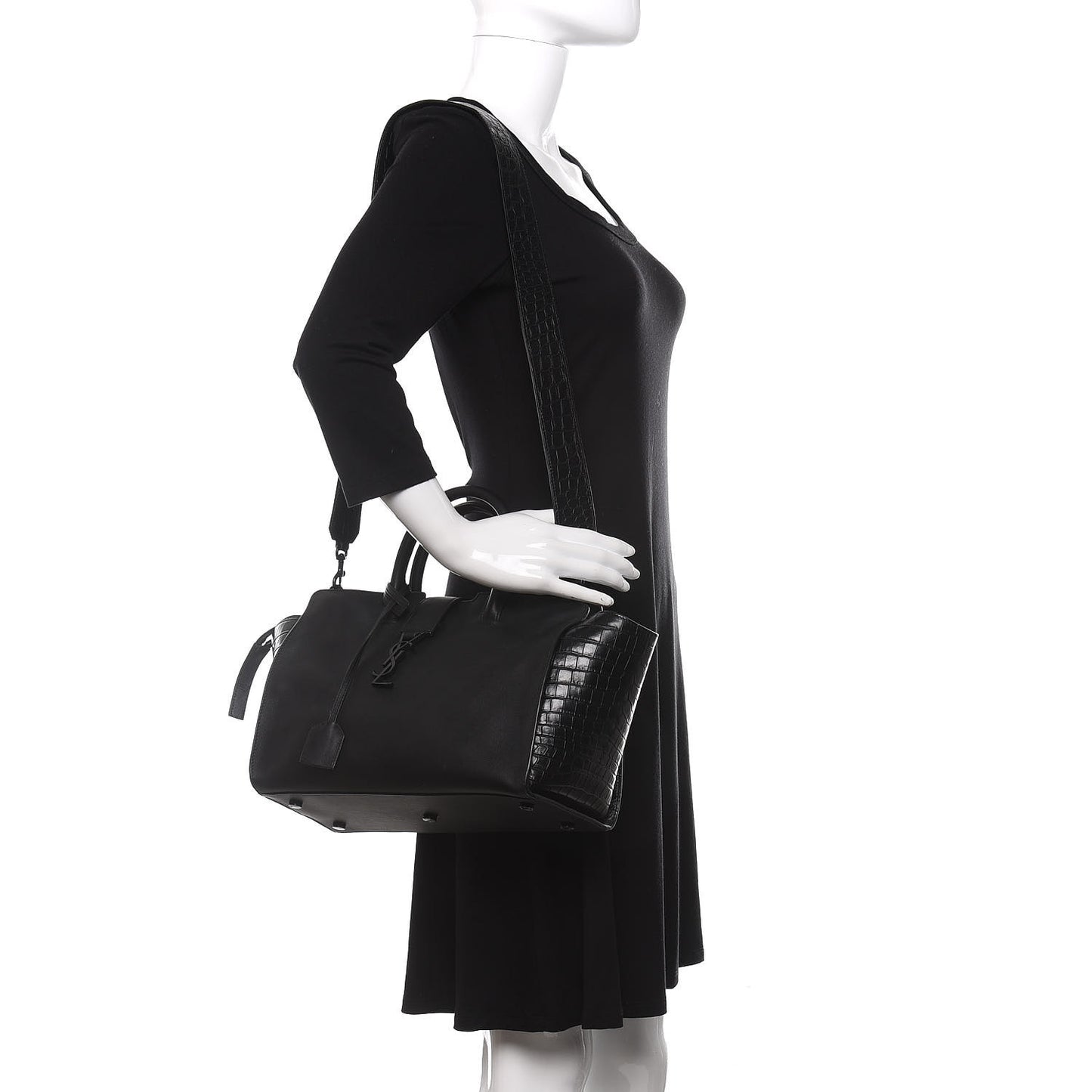 Smooth Calfskin Crocodile Embossed Small Monogram Downtown Cabas Black