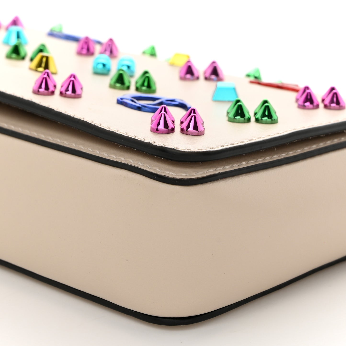 Calfskin Spikes Loubinthesky Zoompouch Crossbody Ivory Multicolor