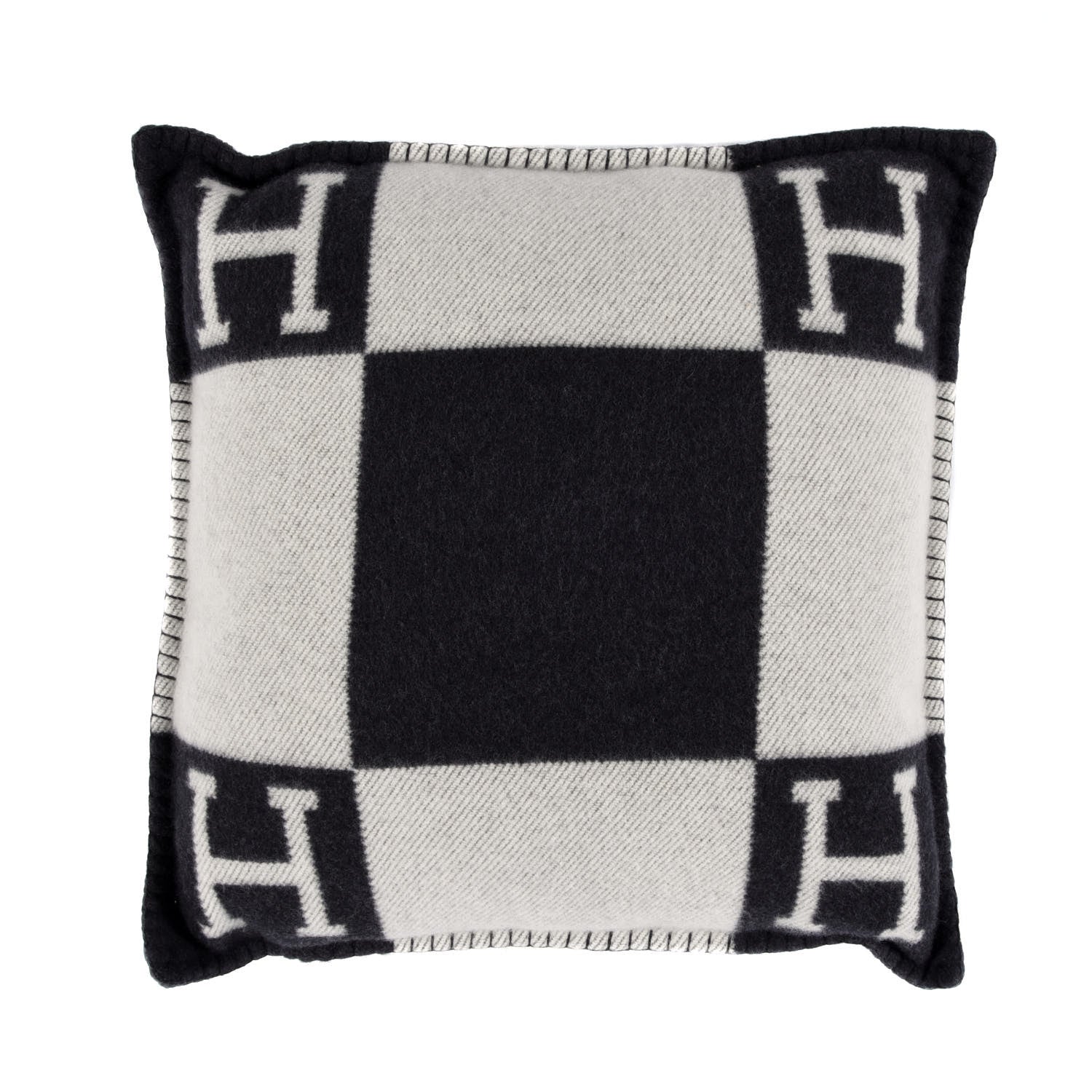 Hermes Wool Cashmere Avalon Pillow PM Ecru Gris Fonce 2 of 3
