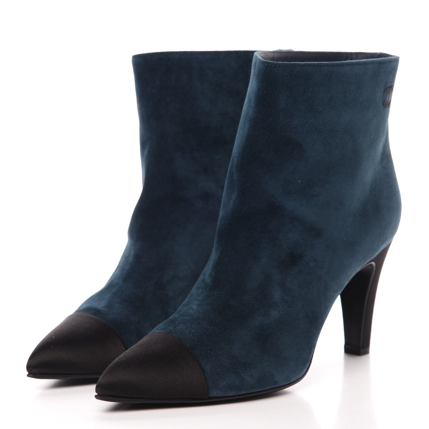 Suede Calfskin Satin Gabrielle Cap Toe Short Boots 40.5 Teal Black