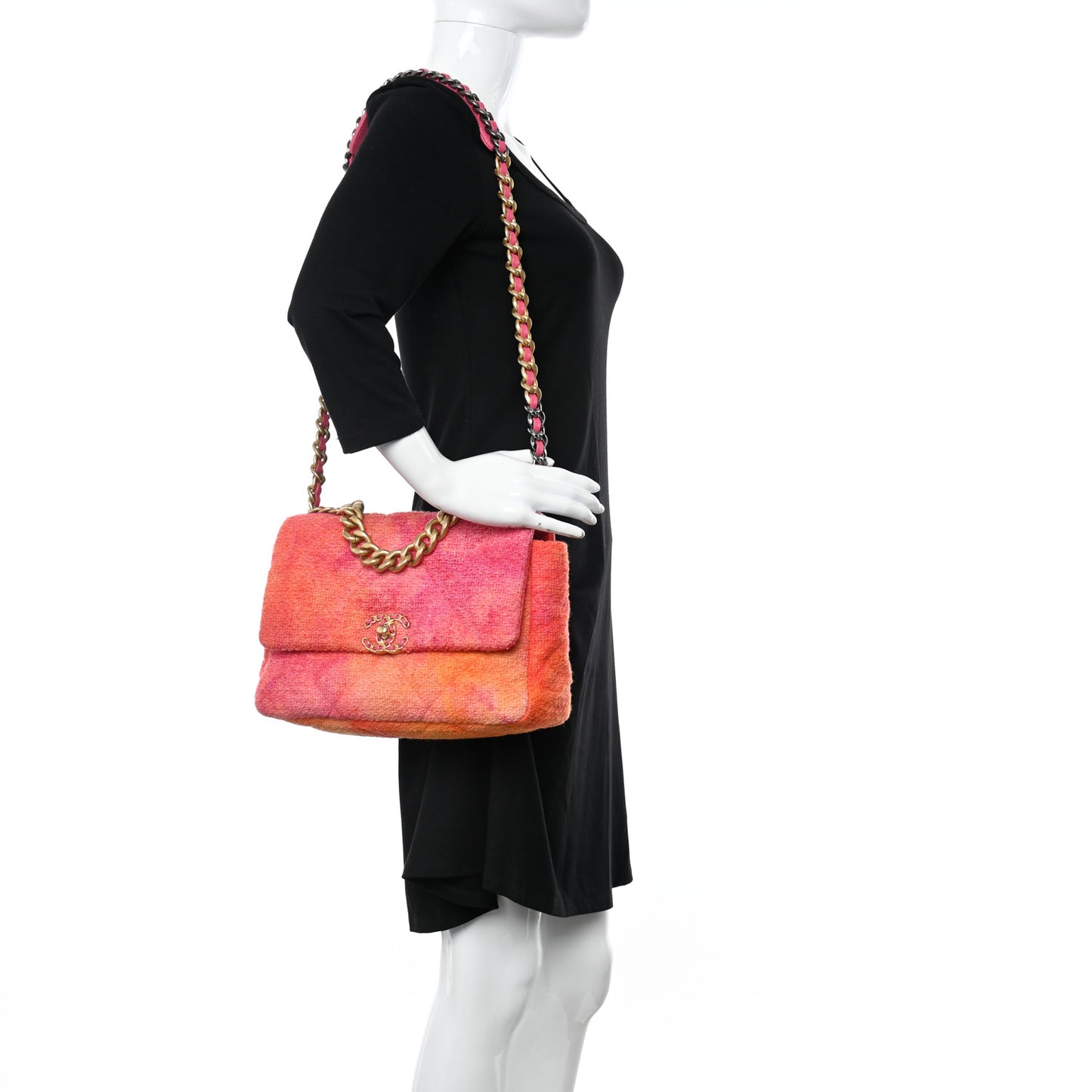 Tweed Quilted Large Chanel 19 Flap Coral Pink