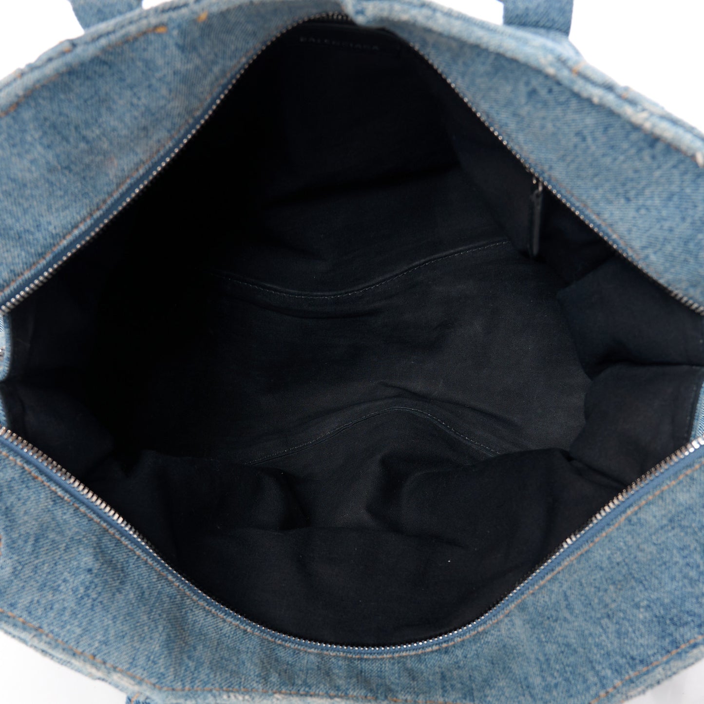 Washed Frayed Denim Crystal Neo Cagole City Handbag Blue