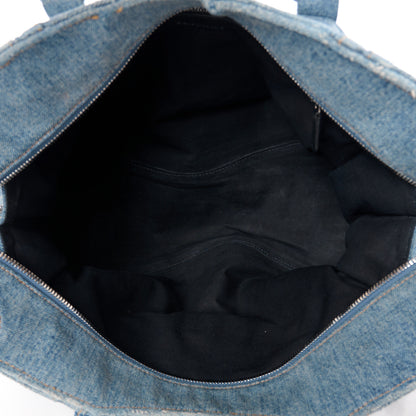 Balenciaga Washed Frayed Denim Crystal Neo Cagole City Handbag Blue 5 of 14