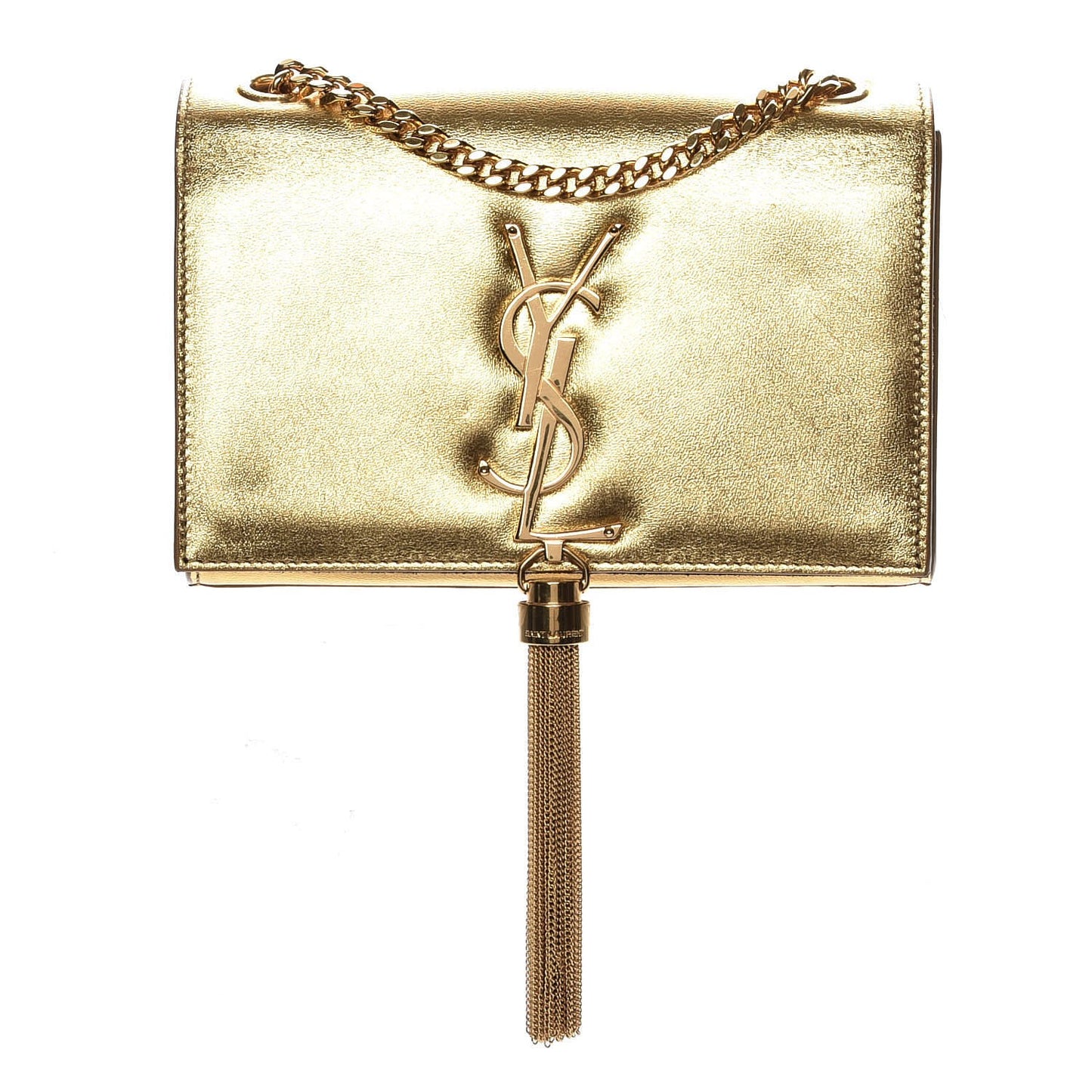 Metallic Calfskin Small Classic Monogram Kate Tassel Satchel Gold