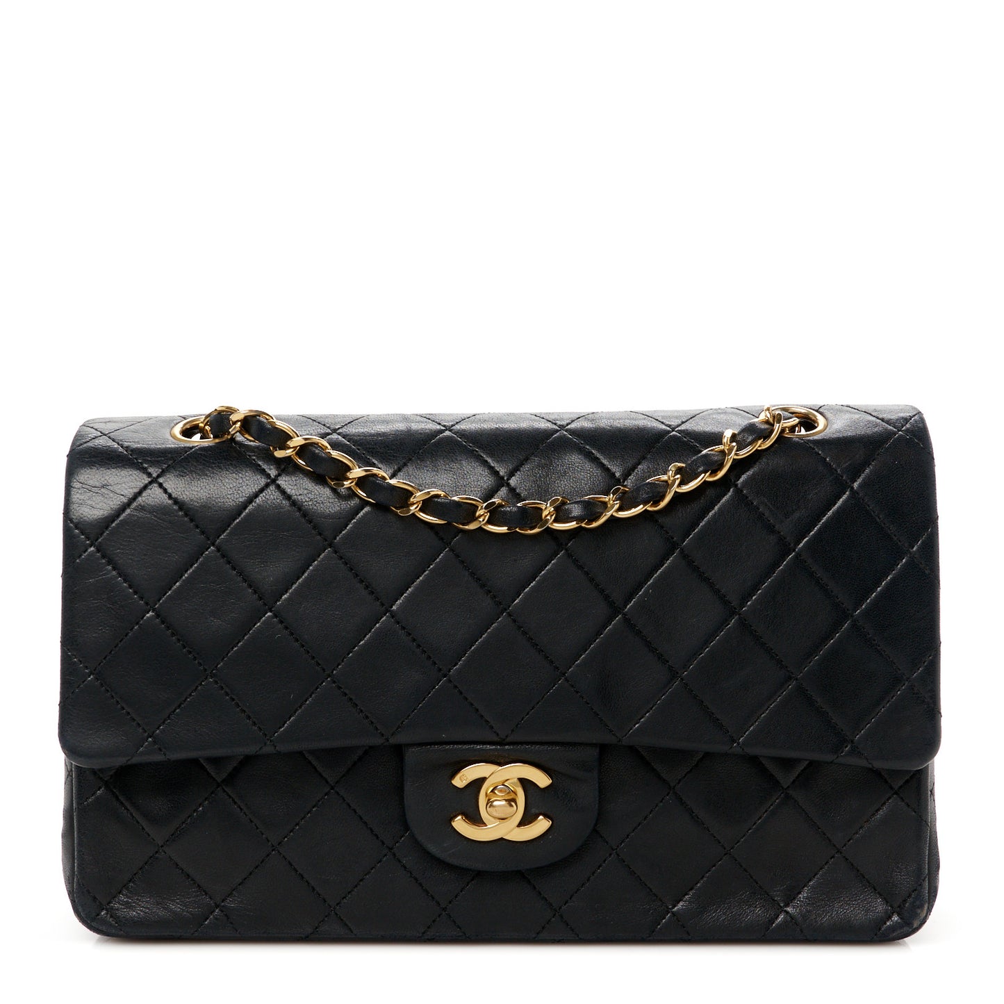 Lambskin Quilted Small Double Flap Black