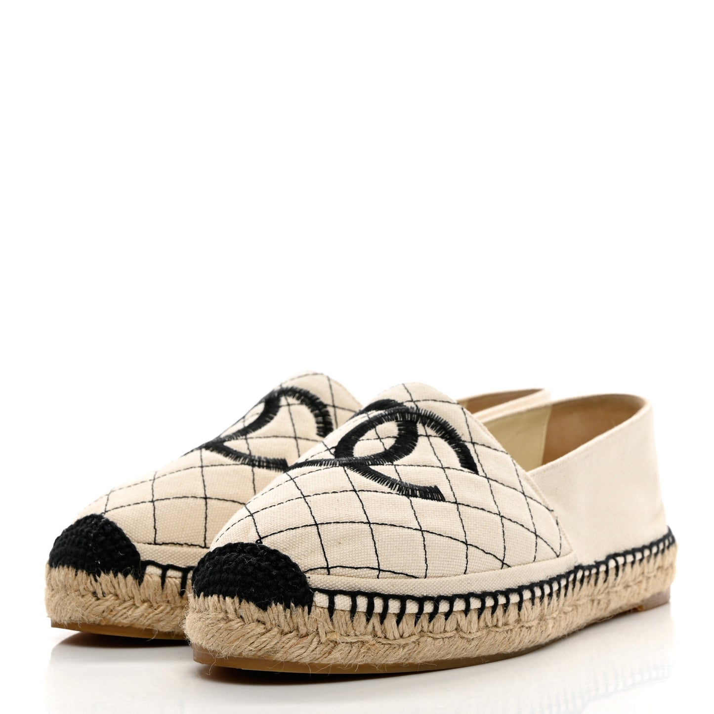 Fabric Biarritz CC Espadrilles 39 Beige Black
