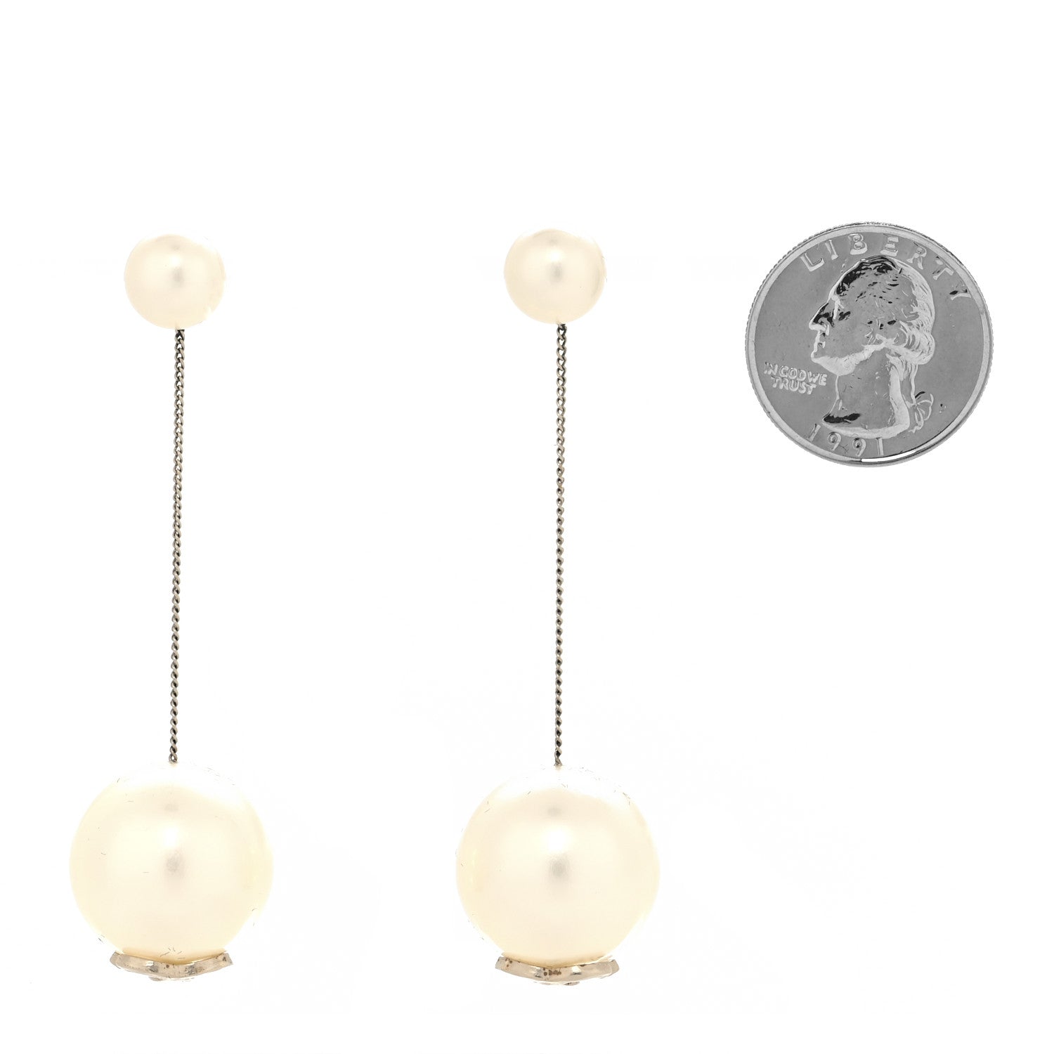 Chanel Pearl CC Chain Drop Earrings Gold 2 of 3