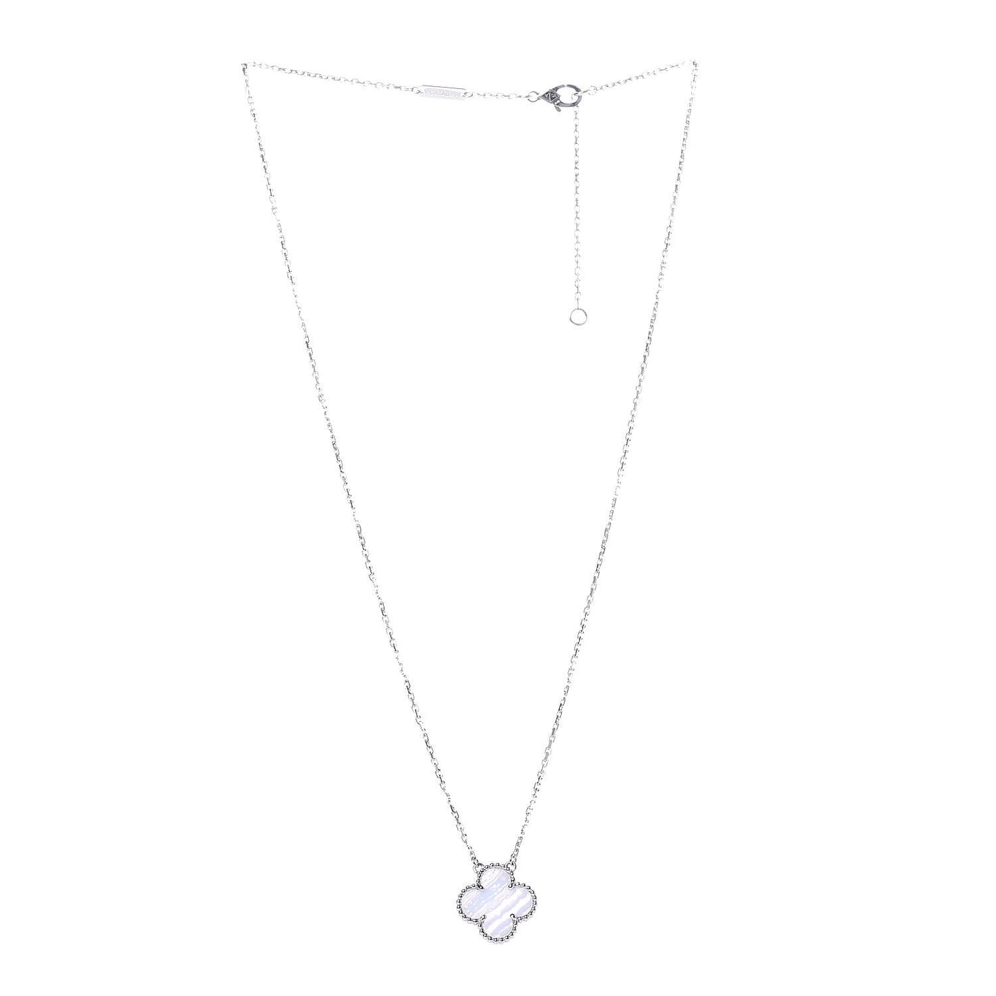 18K White Gold Chalcedony Vintage Alhambra Pendant Necklace