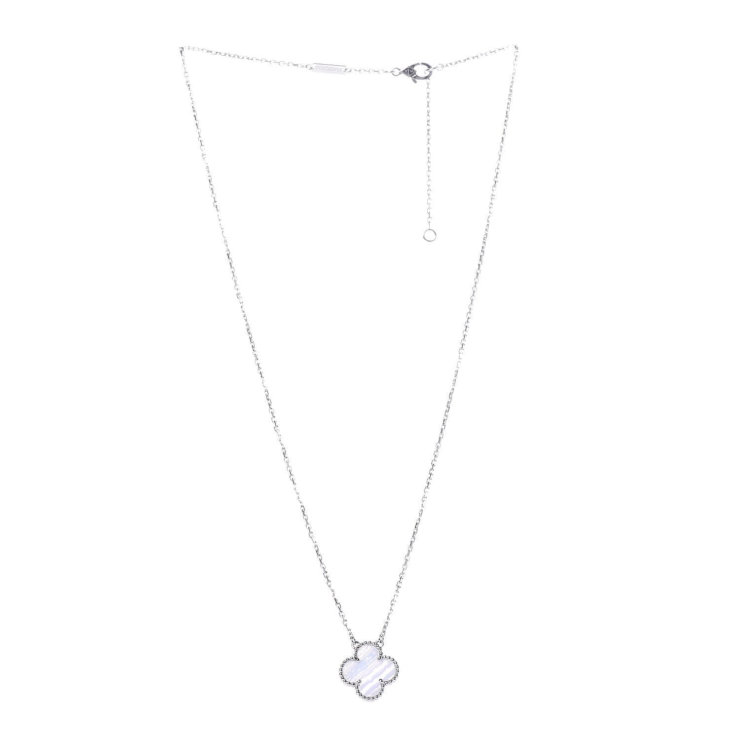 Van Cleef & Arpels 18K White Gold Chalcedony Vintage Alhambra Pendant Necklace 3 of 9