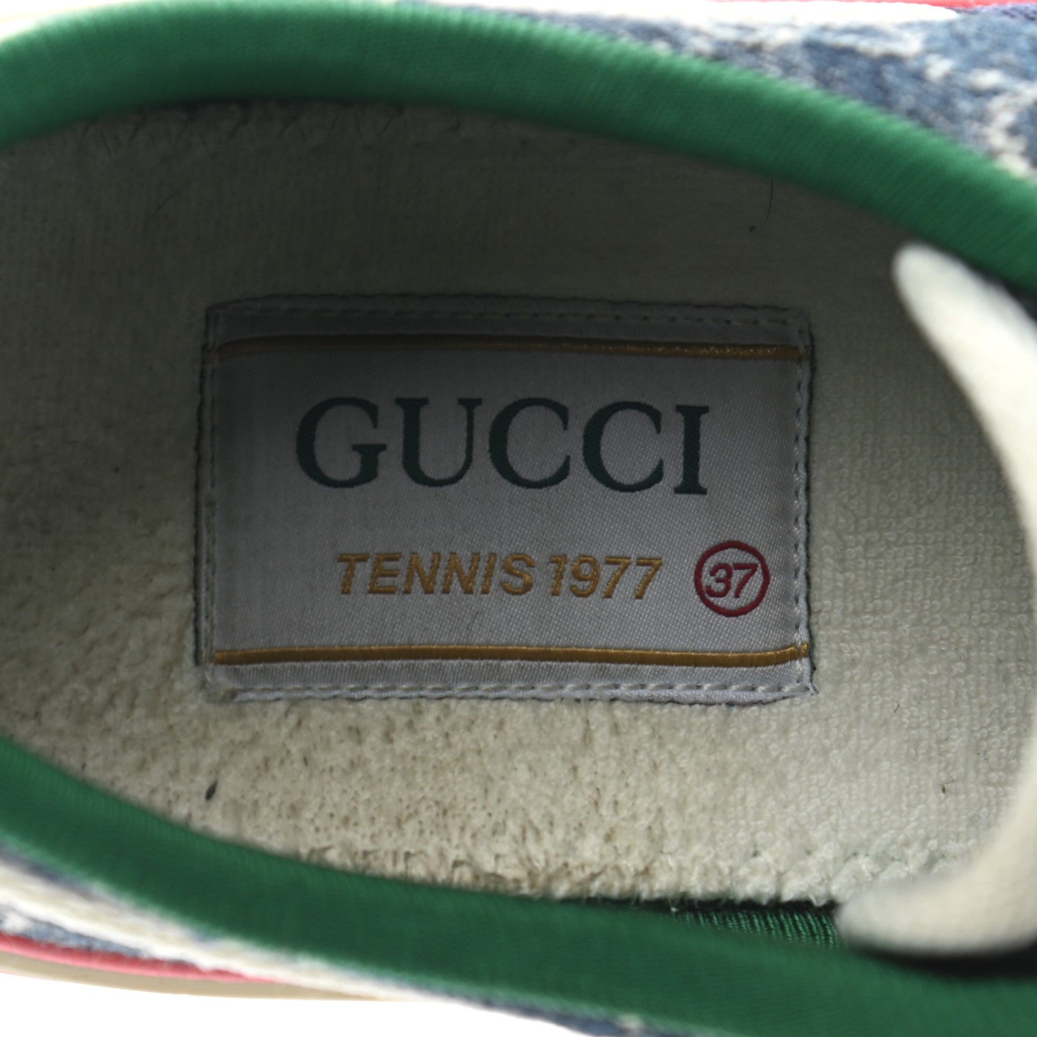 Gucci New Denim GG Monogram Web Womens 1977 Tennis Sneakers 37 Blue Tea Mystic White 8 of 9
