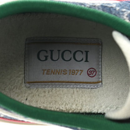 Gucci New Denim GG Monogram Web Womens 1977 Tennis Sneakers 37 Blue Tea Mystic White 8 of 9
