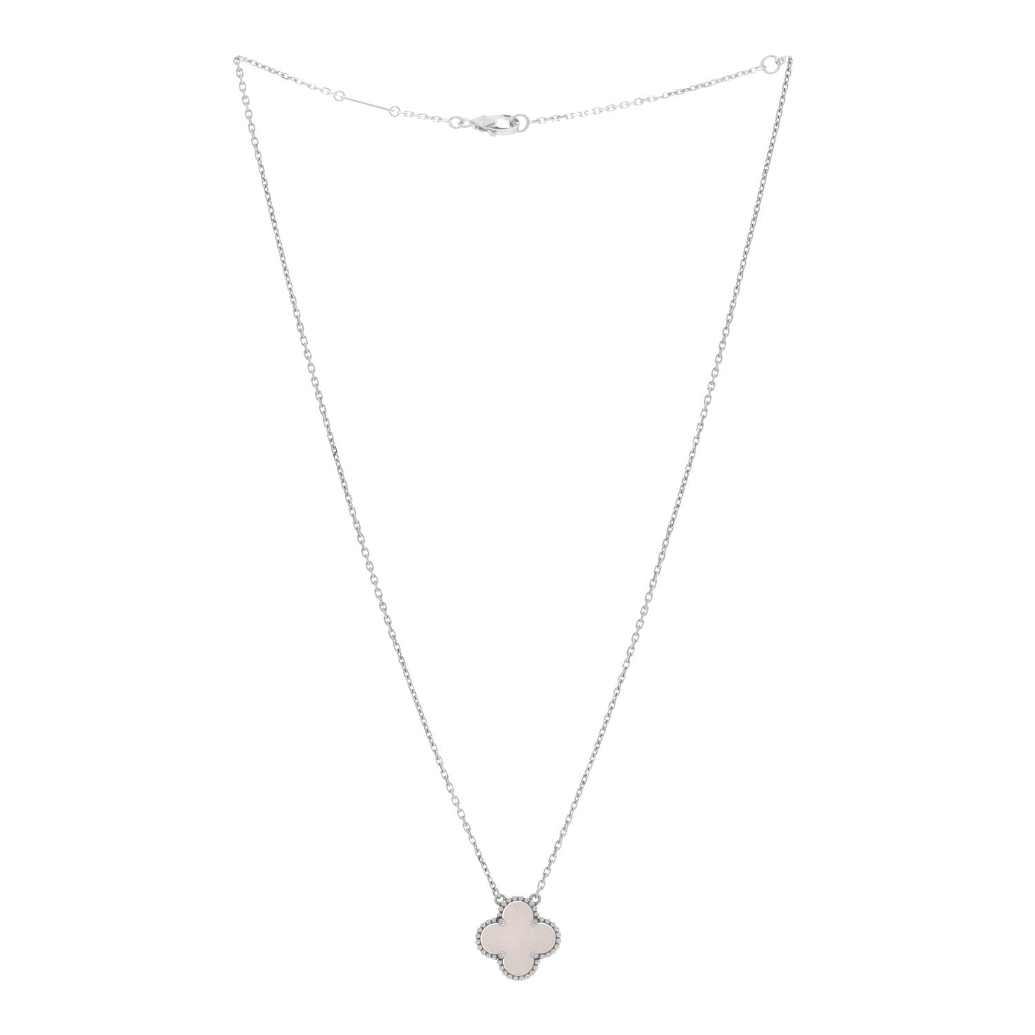 Van Cleef & Arpels 18K White Gold Mother of Pearl Vintage Alhambra Pendant Necklace 3 of 6