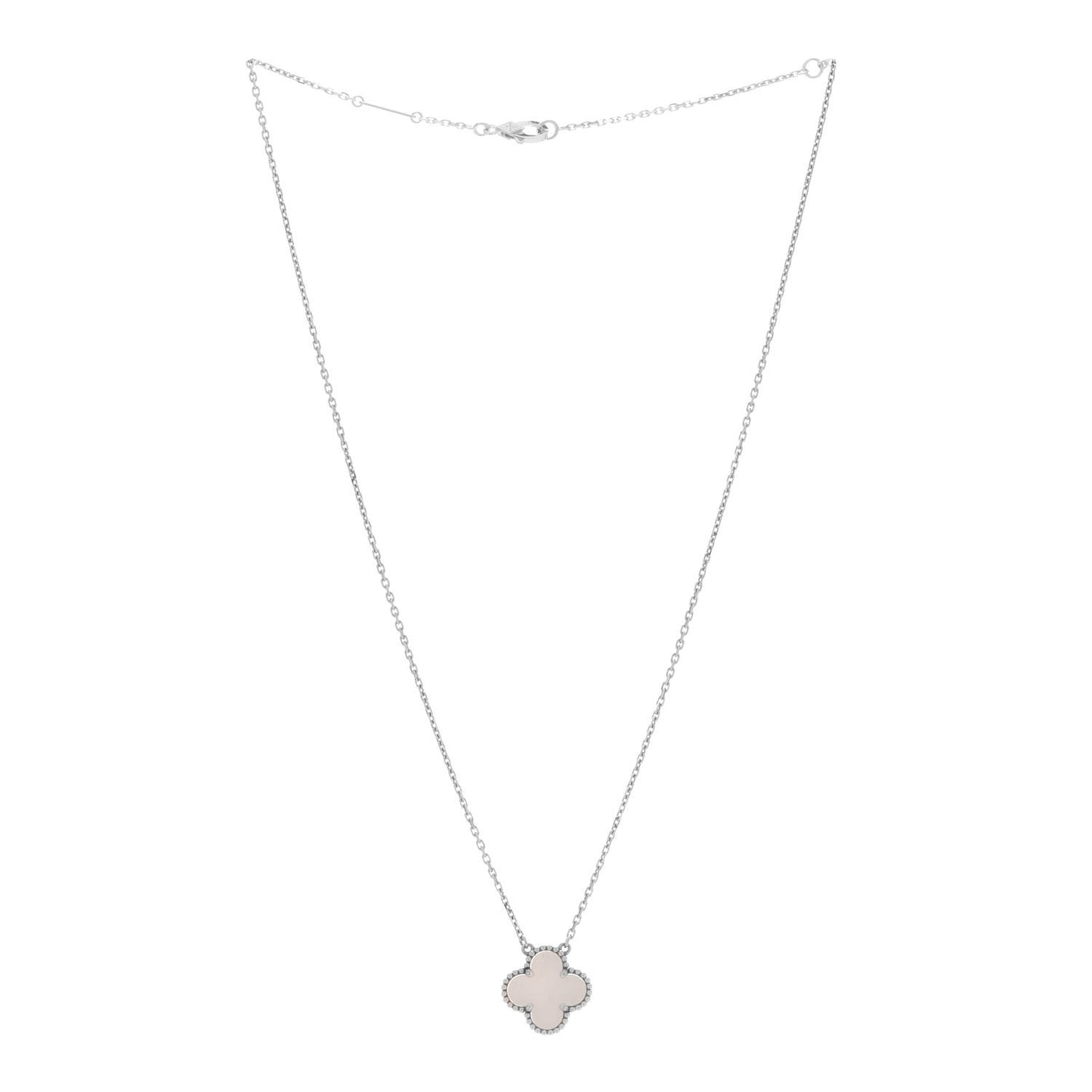18K White Gold Mother of Pearl Vintage Alhambra Pendant Necklace