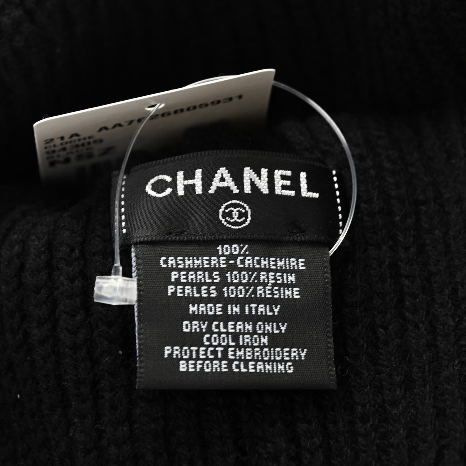 Chanel Cashmere Embroidered Beanie Hat Black White 4 of 5