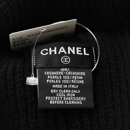 Chanel Cashmere Embroidered Beanie Hat Black White 4 of 5