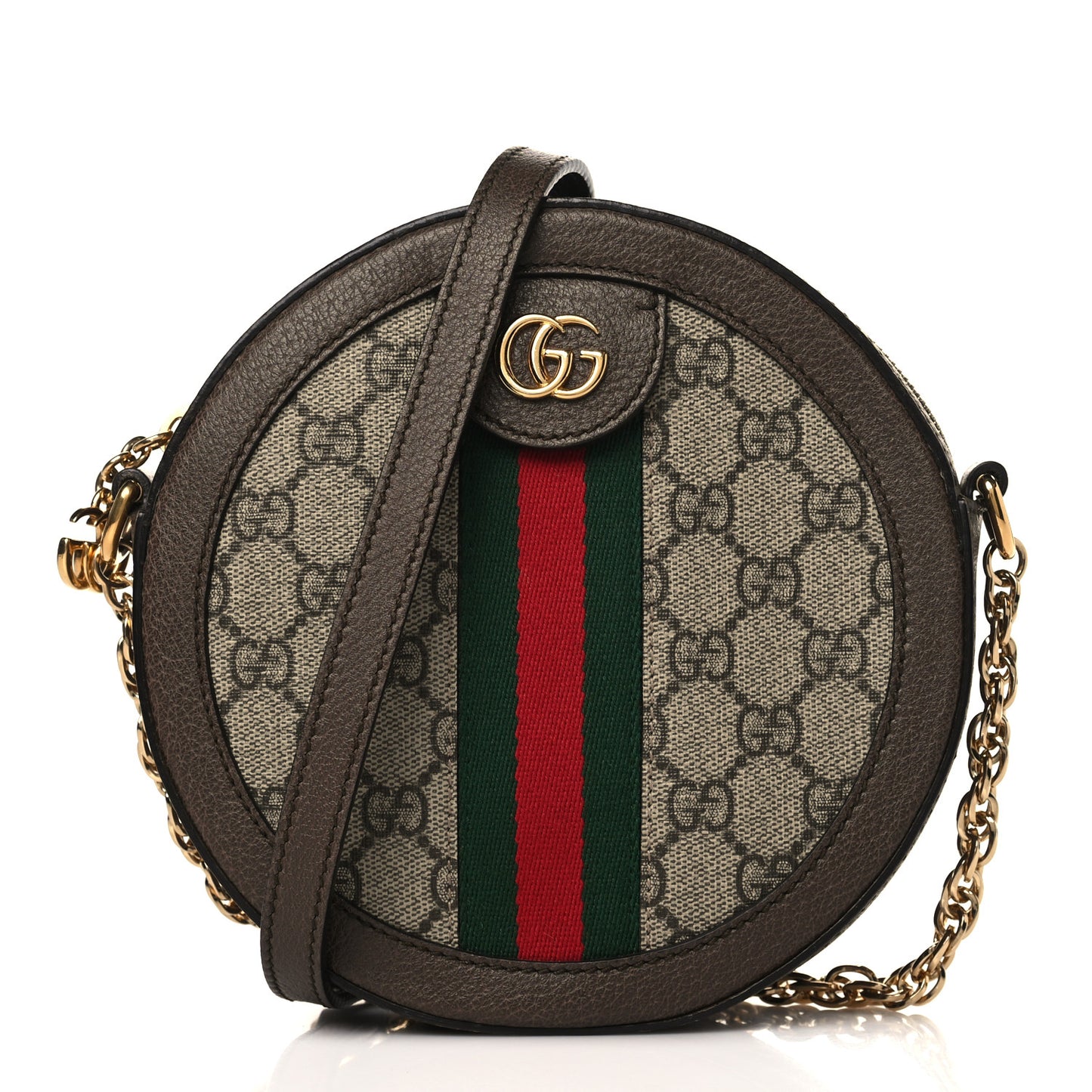 GG Supreme Monogram Web Mini Ophidia Round Shoulder Bag Brown