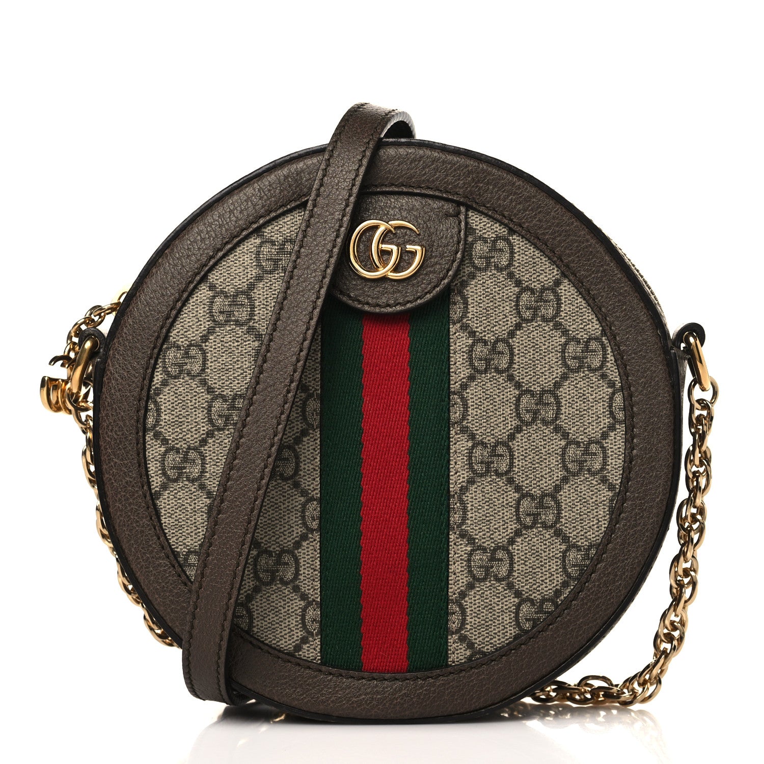 Gucci GG Supreme Monogram Web Mini Ophidia Round Shoulder Bag Brown 1 of 10