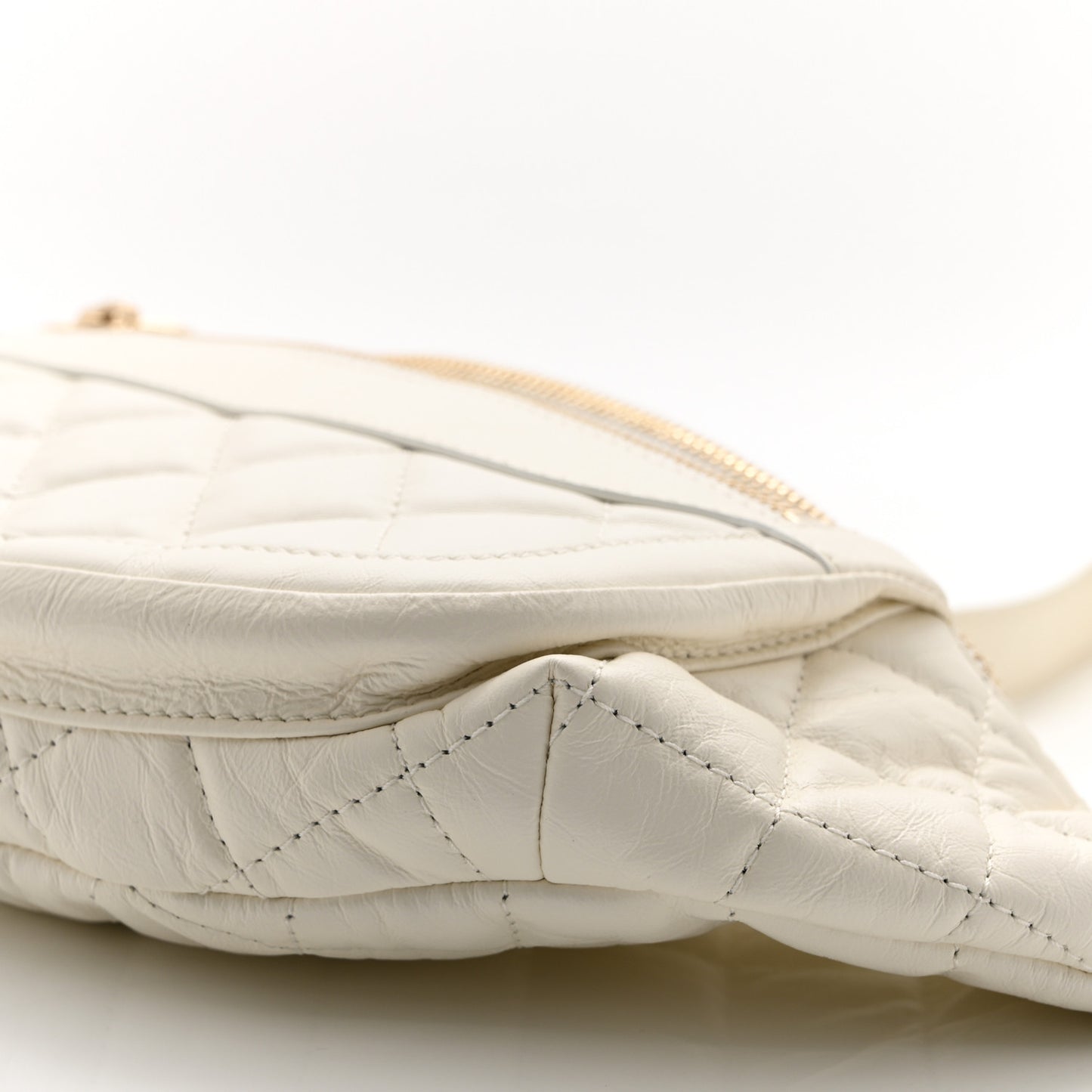 Aged Calfskin Quilted Waist Bag With Coin Purse White