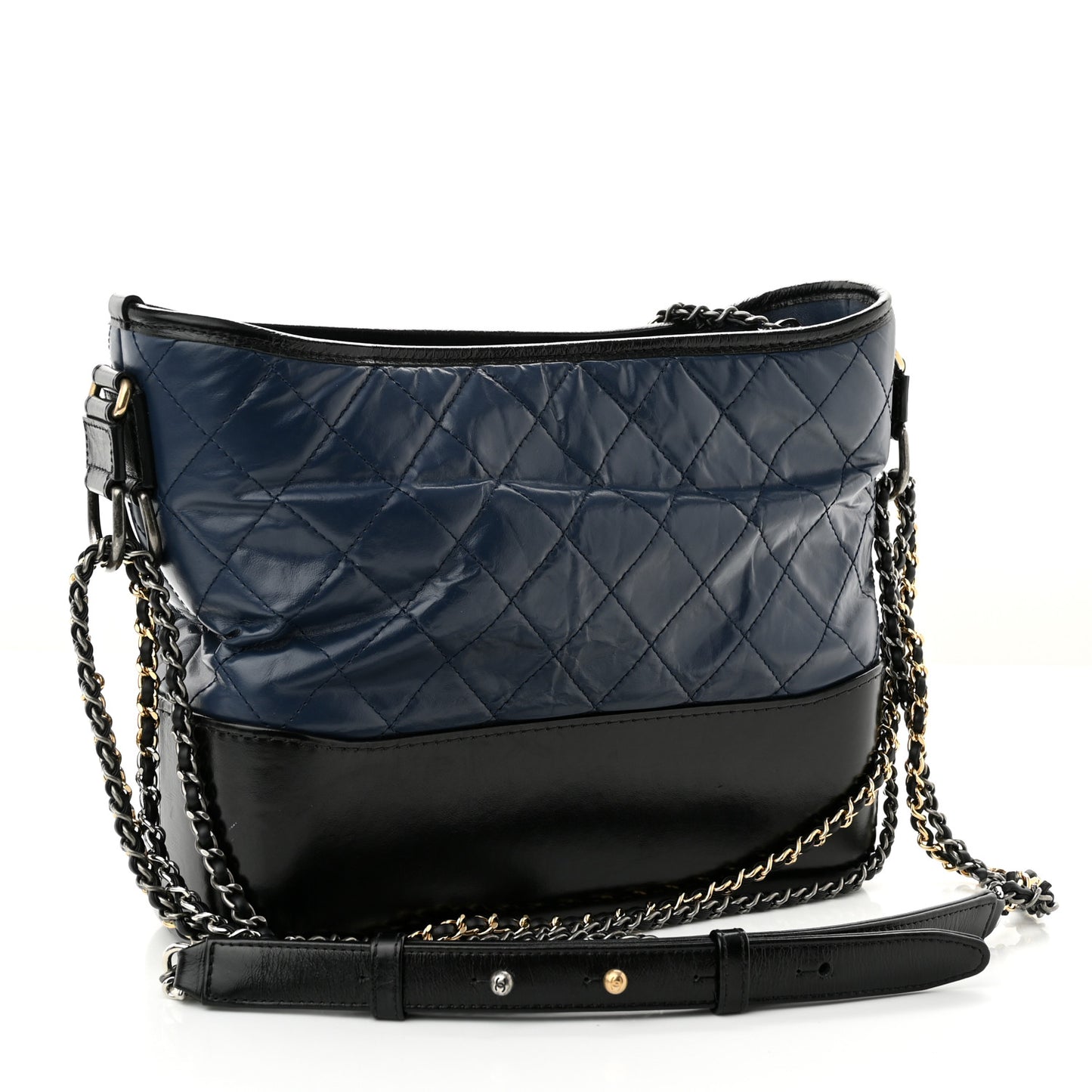 Aged Calfskin Quilted Medium Gabrielle Hobo Navy Black