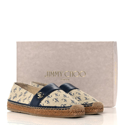 Jimmy Choo Jacquard Monogram Calfskin Cora Dru Espadrilles 37 Sand Dune Navy 11 of 11