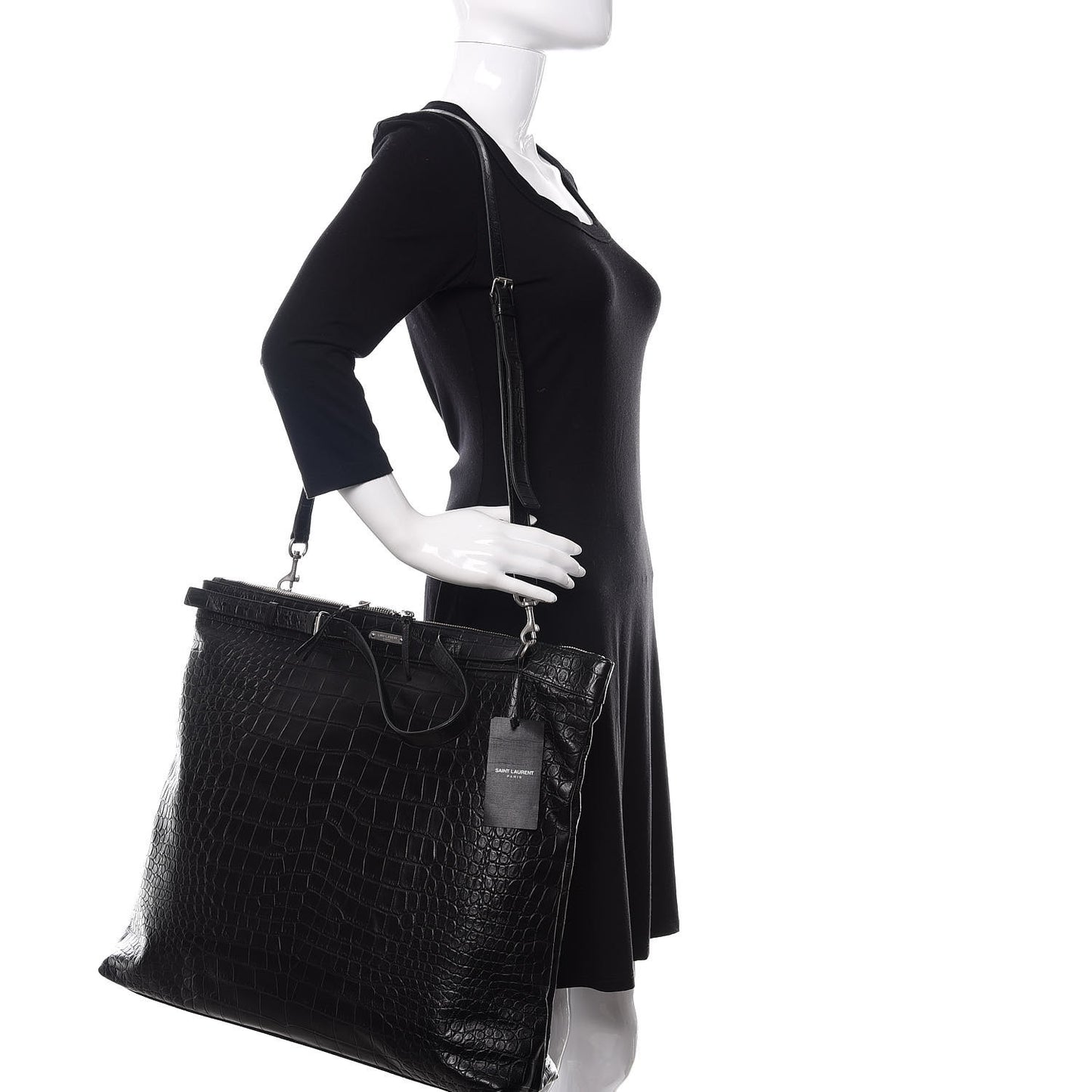 Calfskin Crocodile Embossed ID Bag Black