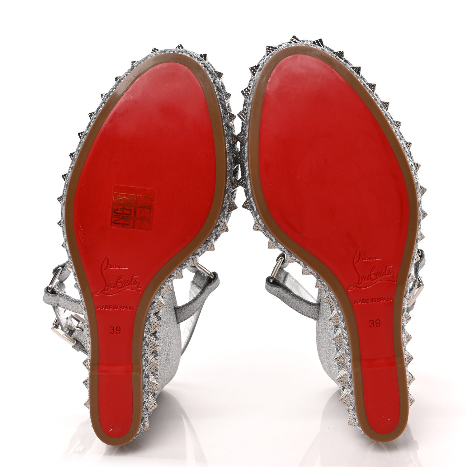 Christian Louboutin Glitter Nappa Mica Pyraclou 110 Wedge Sandals 39 Silver 5 of 8