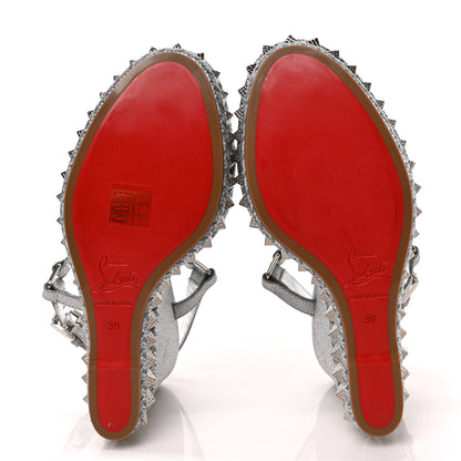 Christian Louboutin Glitter Nappa Mica Pyraclou 110 Wedge Sandals 39 Silver 5 of 8
