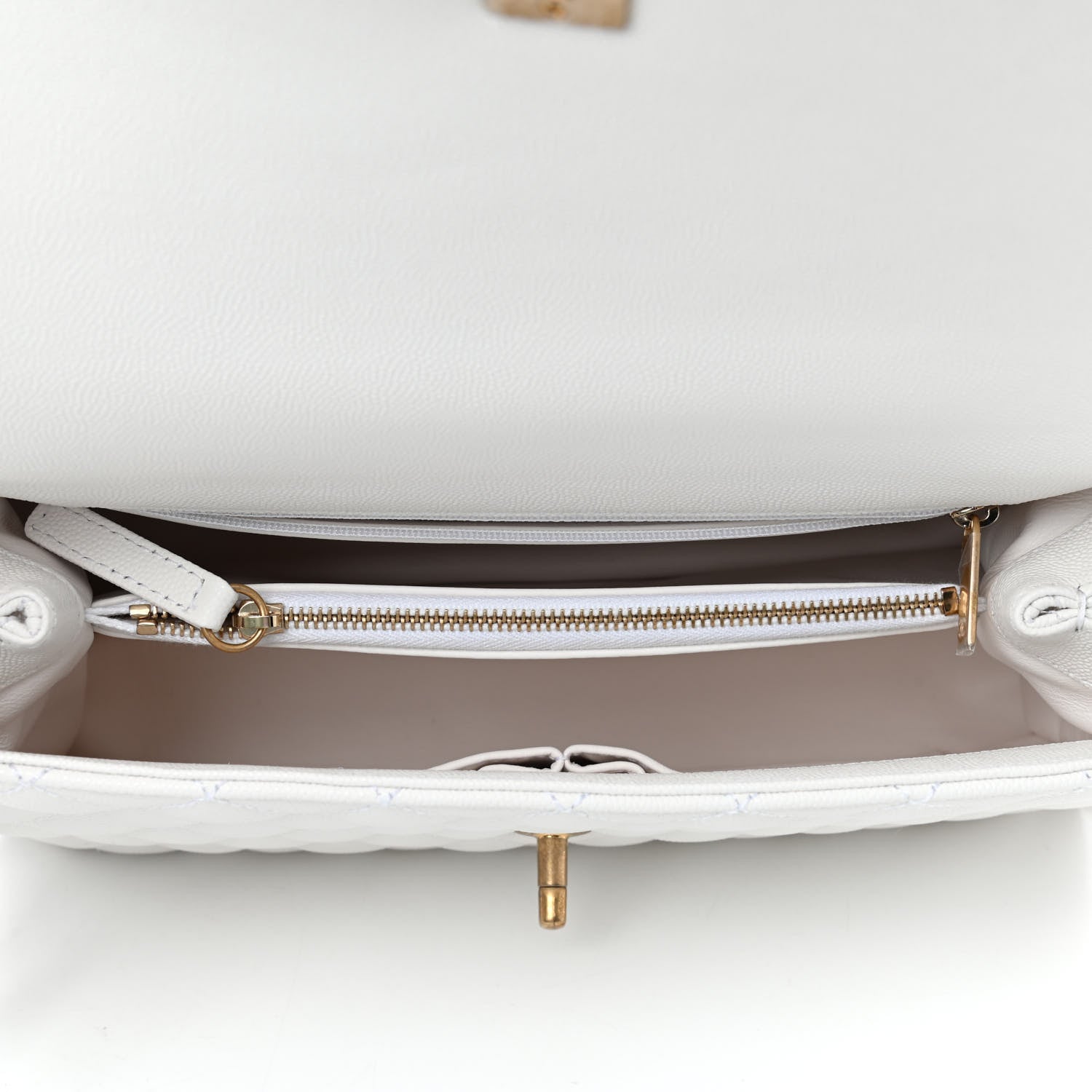 Chanel Caviar Lizard Quilted Small Coco Handle Flap White Beige 4 of 8