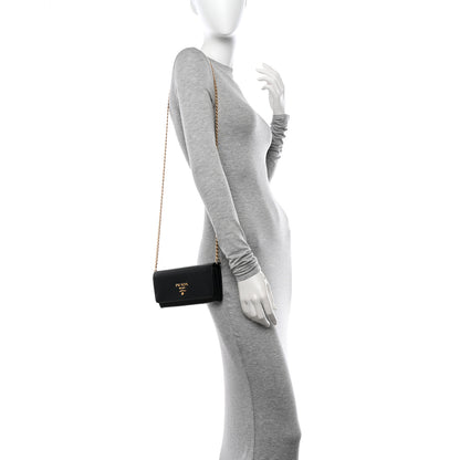 Prada Vitello Move Metal Oro Chain Wallet Black 2 of 10