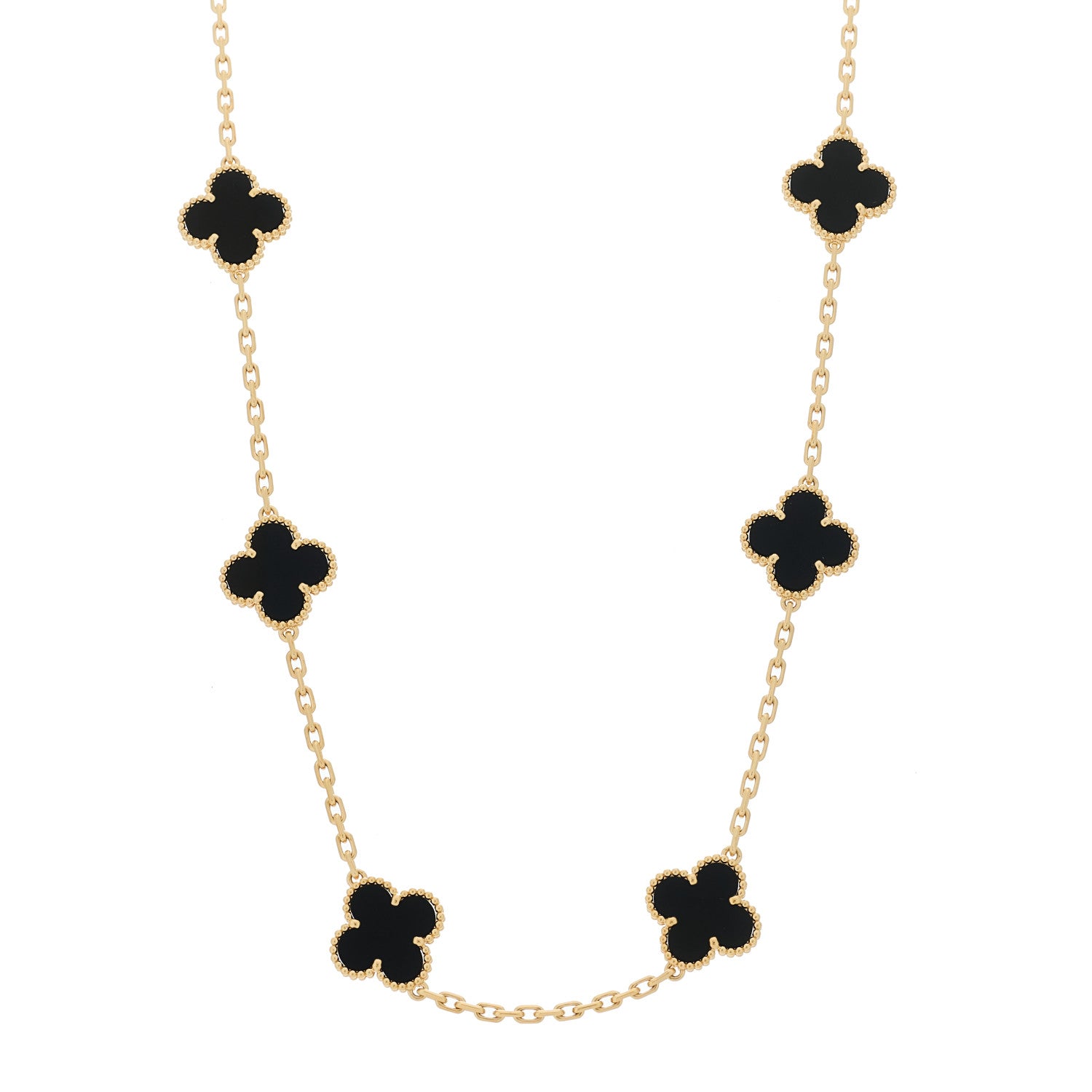 Van Cleef & Arpels 18K Yellow Gold Black Onyx 10 Motifs Vintage Alhambra Necklace 1 of 7