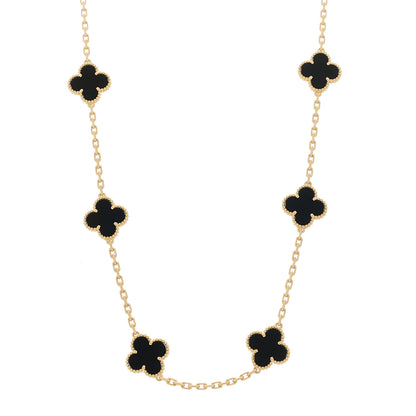 Van Cleef & Arpels 18K Yellow Gold Black Onyx 10 Motifs Vintage Alhambra Necklace 1 of 7