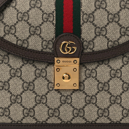 Gucci GG Supreme Monogram Textured Dollar Calfskin Web Small Ophidia Padlock Top Handle Bag Beige Ebony New Acero 8 of 11