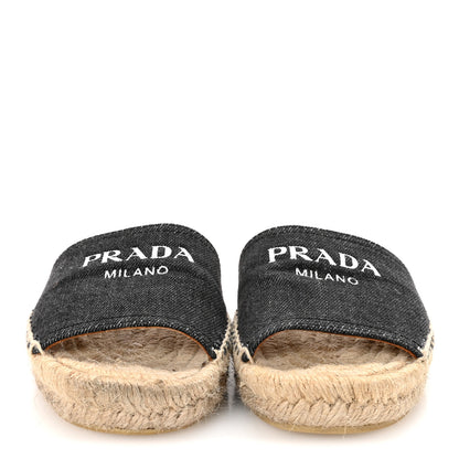 Prada Denim Logo Espadrilles Sandals 35 Blue 3 of 9