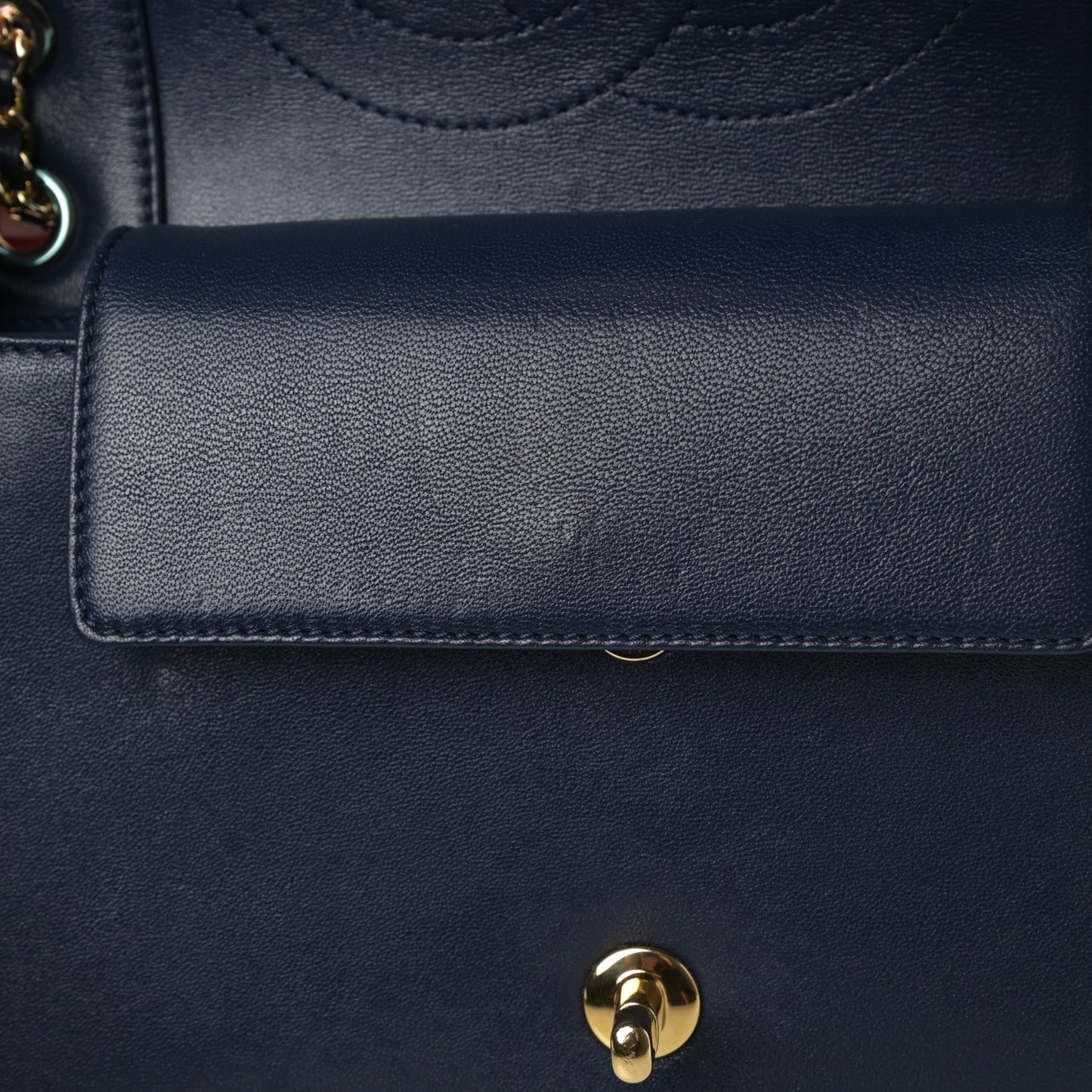 Sheepskin Quilted Medium Vintage Mademoiselle Flap Dark Navy