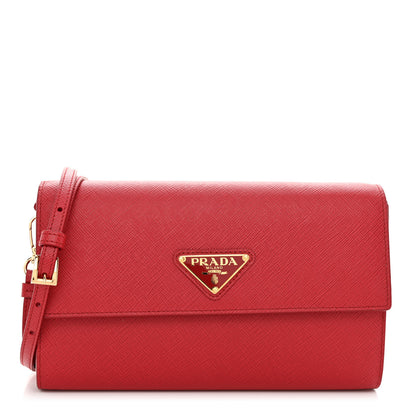 Prada Saffiano Wallet With Shoulder Strap Fuoco 1 of 9