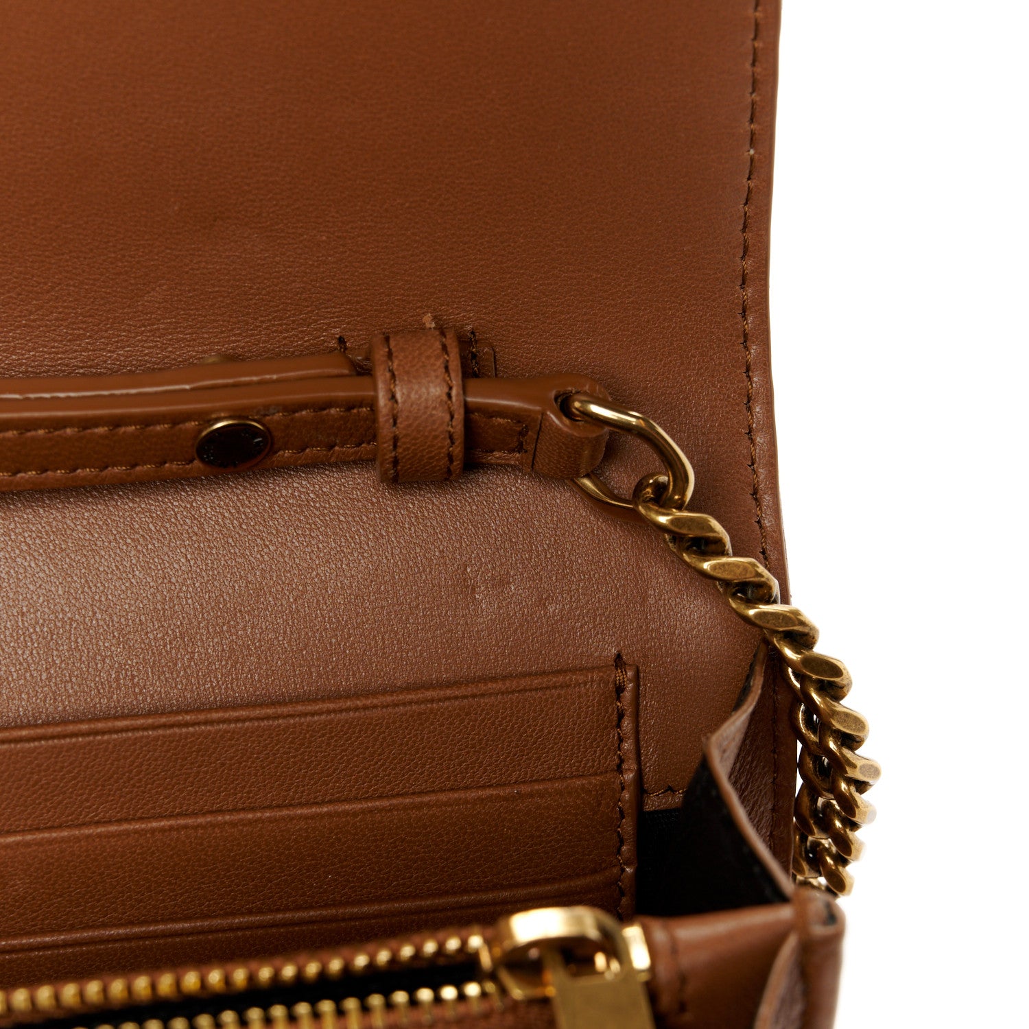 Saint Laurent Lambskin Carre Quilted Cassandre Chain Wallet Brown 11 of 12