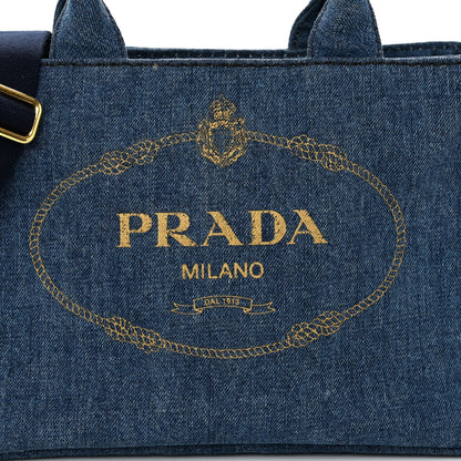 Prada Denim Small Logo Tote Bleu 7 of 9