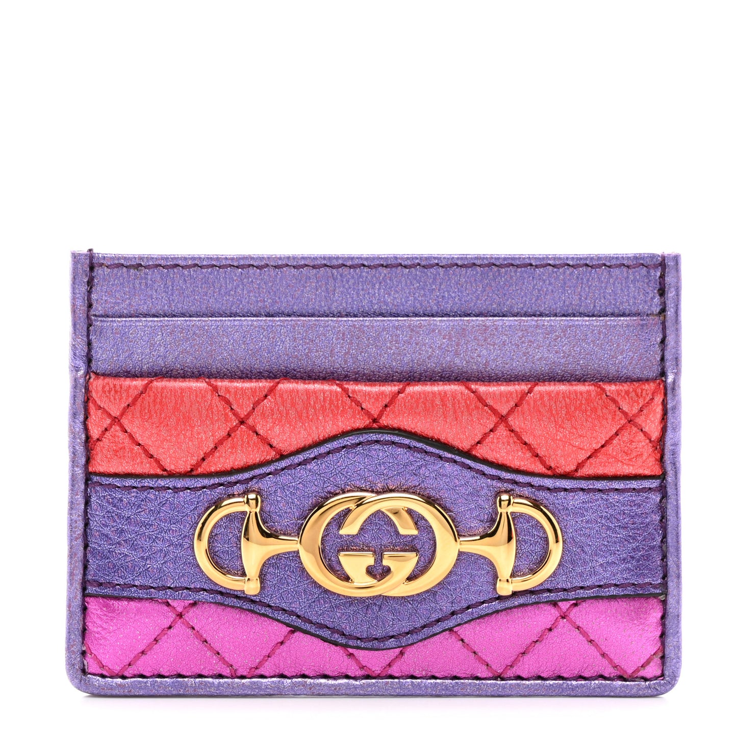 Laminated Nappa Trapuntata Zumi Card Holder Rosso Fuxia Bizantin