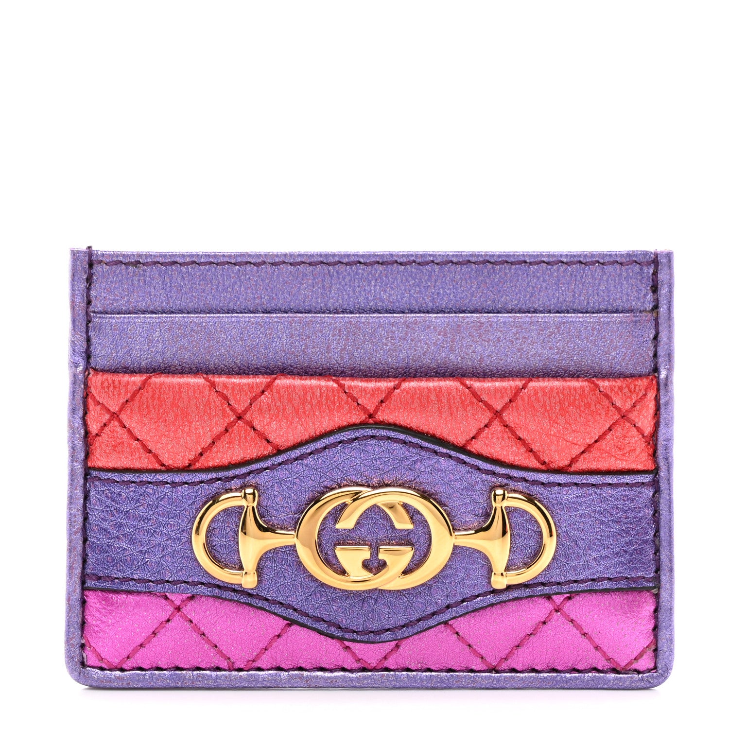 Gucci Laminated Nappa Trapuntata Zumi Card Holder Rosso Fuxia Bizantin 1 of 6