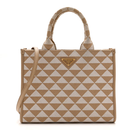 Prada Jacquard Saffiano Triangolo Symbole Embroidered Small Tote Corda Talco 1 of 11