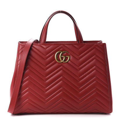 Gucci Calfskin Matelasse Medium GG Marmont Tote Hibiscus Red 1 of 12